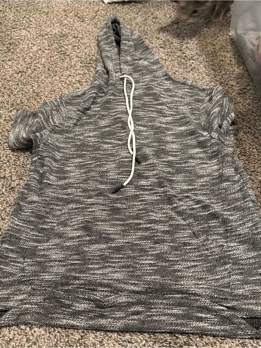 Carbon Black and White Marled Hooded Knit Top